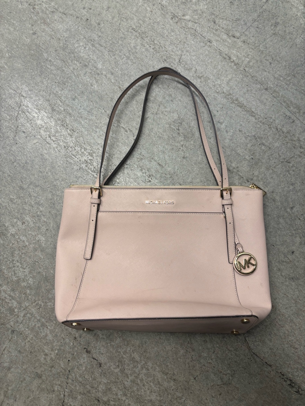 Michael Kors Blush Leather Saffiano Tote with MK Charm